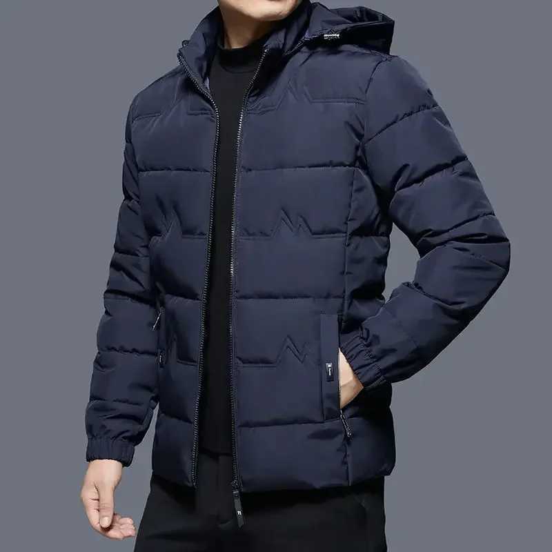 Black Mens Down Jacket Hooded Padding Parkas Zipper Male Padded Coats Inter Special Winter 2024 Korean Style Modern Clothing X2507251