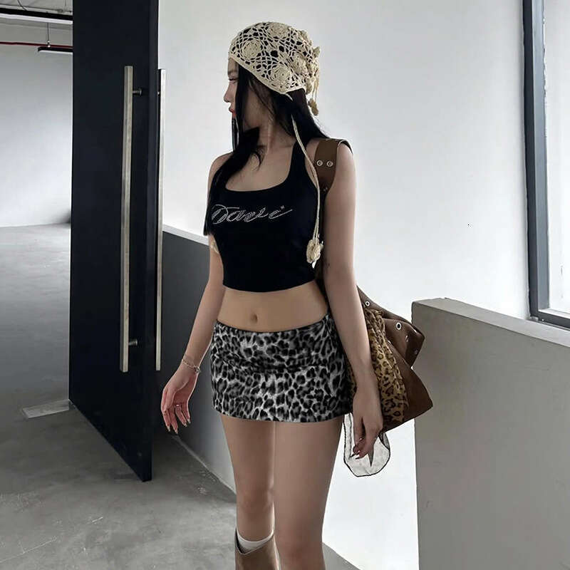 INS Style 2025 Spring New Women's Solid Color Slim Street Fashion Low Waist Leopard Print Skirt f5c