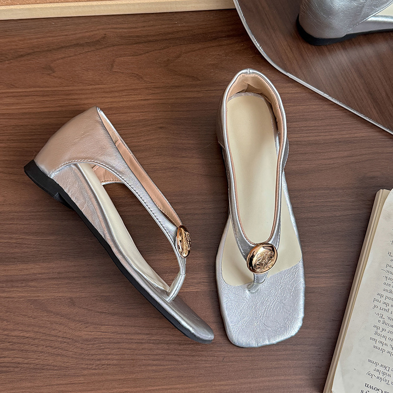 Ddmysports French Women S Sandals Summer Outdoor New Fairy Style Hidden Heel Metal Buckle Clip Square Toe Slippers Outdoor Shoes