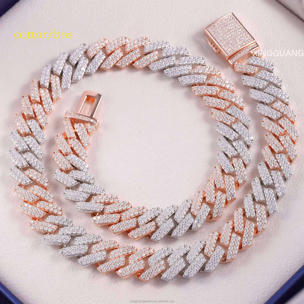 XG 15 mm 2 Rows 2tones Iced Out Hip Hop Moissanite Cuban Chain Sterling Sier Fine Jewelry Necklaces Bracelets