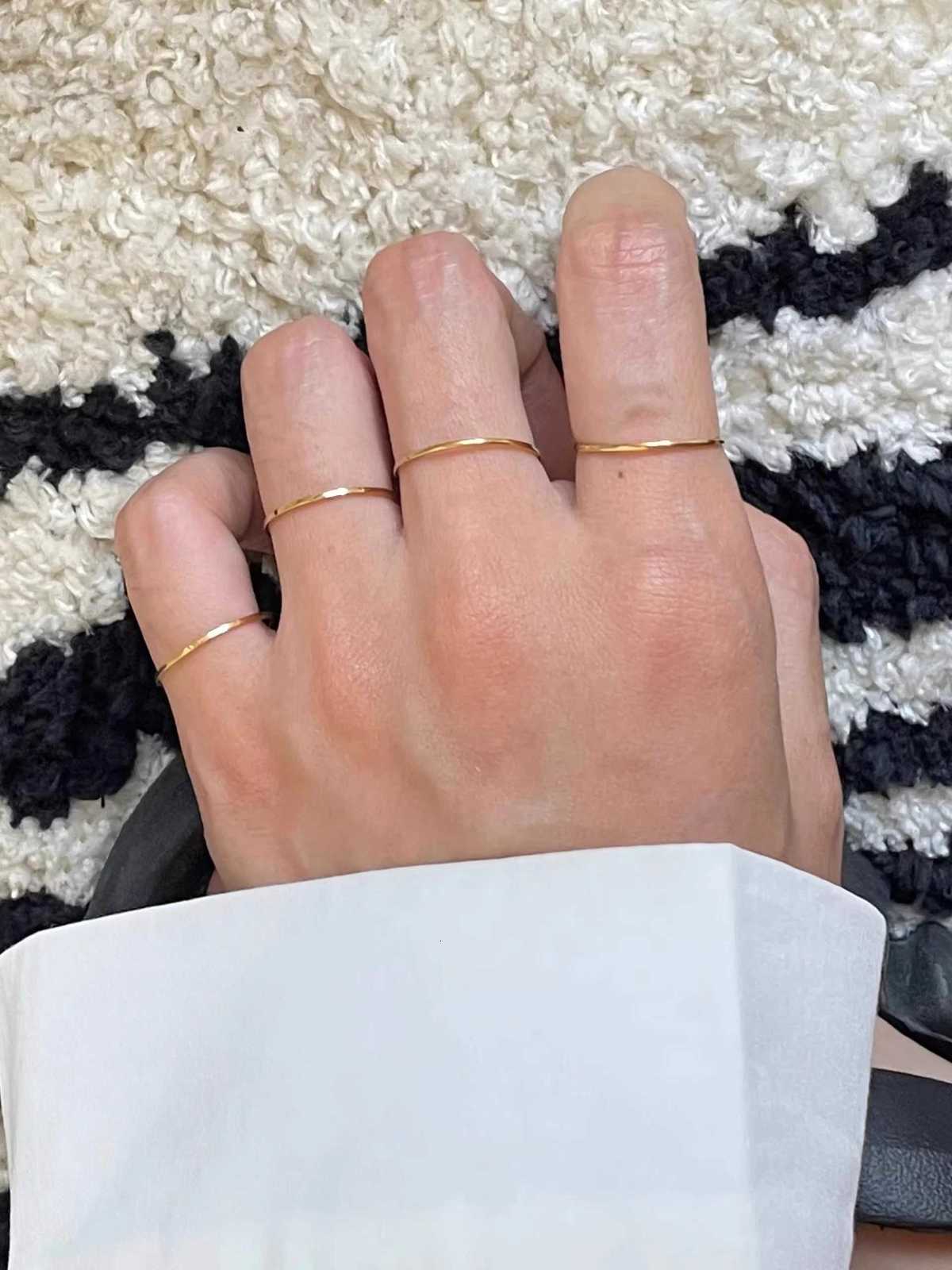 GHIDBK 0.5mm ultra-thin stainless steel explosion-proof ring suitable for womens fashion simple 18K Pvd gold-plated ring office style W250417