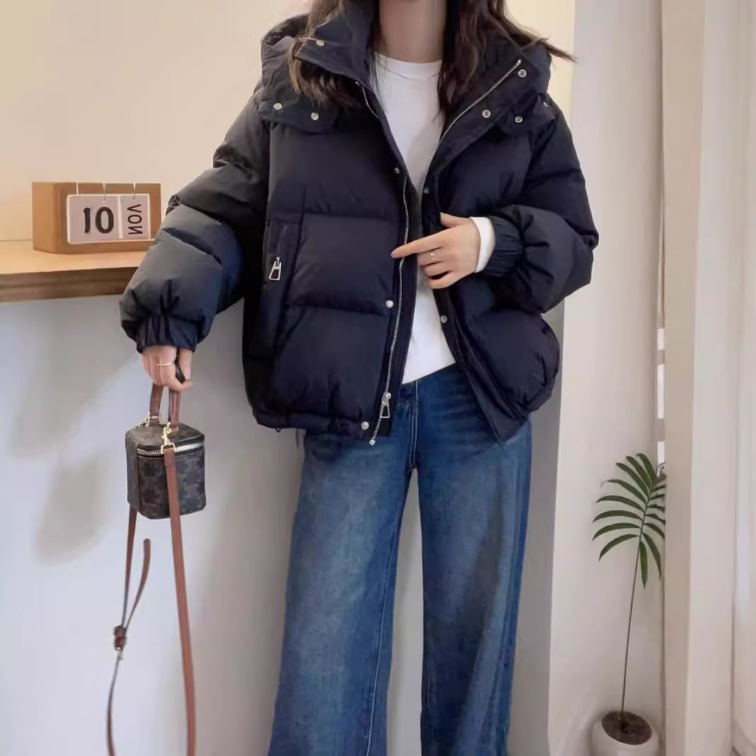 Down Cotton Jacket for Women Autumn and Winter Short Style 2025 Korean Version Plus Size Loose Cotton Coat Small Size Hooded Warm Casual Outerwear