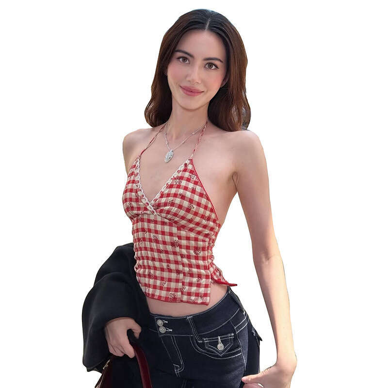 2025 Summer New Waist-Cinching Slimming Fashion Vacation Style Elegant Halter Neck Tie Strap Tank Top for Women f8c