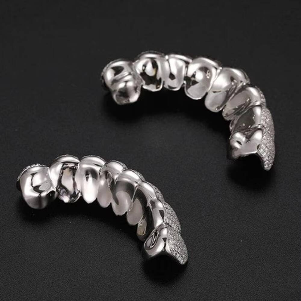 Custom Hip Hop 925 Sterling Silver Gold Plated Men Teeth Iced Out Moissanite Teeth