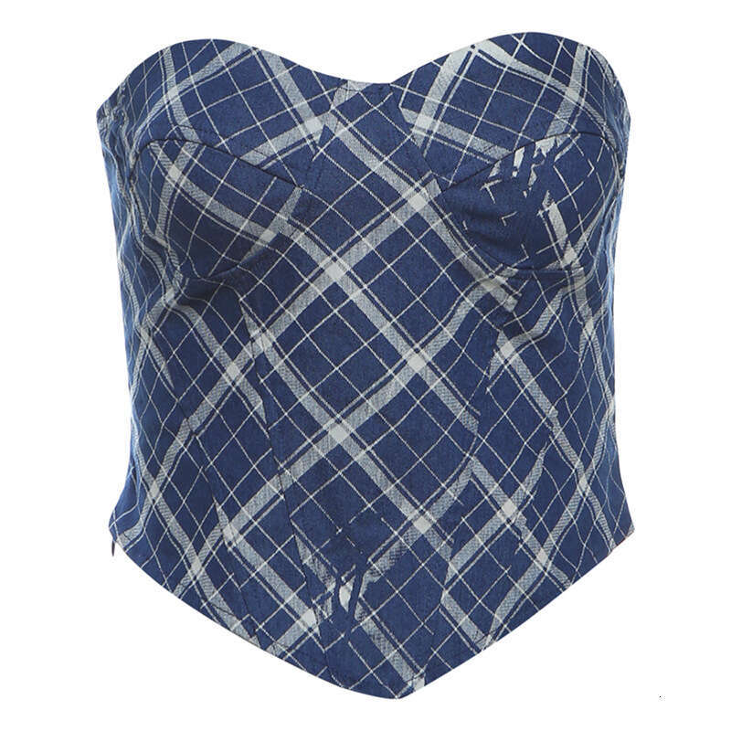 2024 Summer New Women's Fashion Solid Color Slim Street Style Chest Wrap Plaid Backless Vest 85d