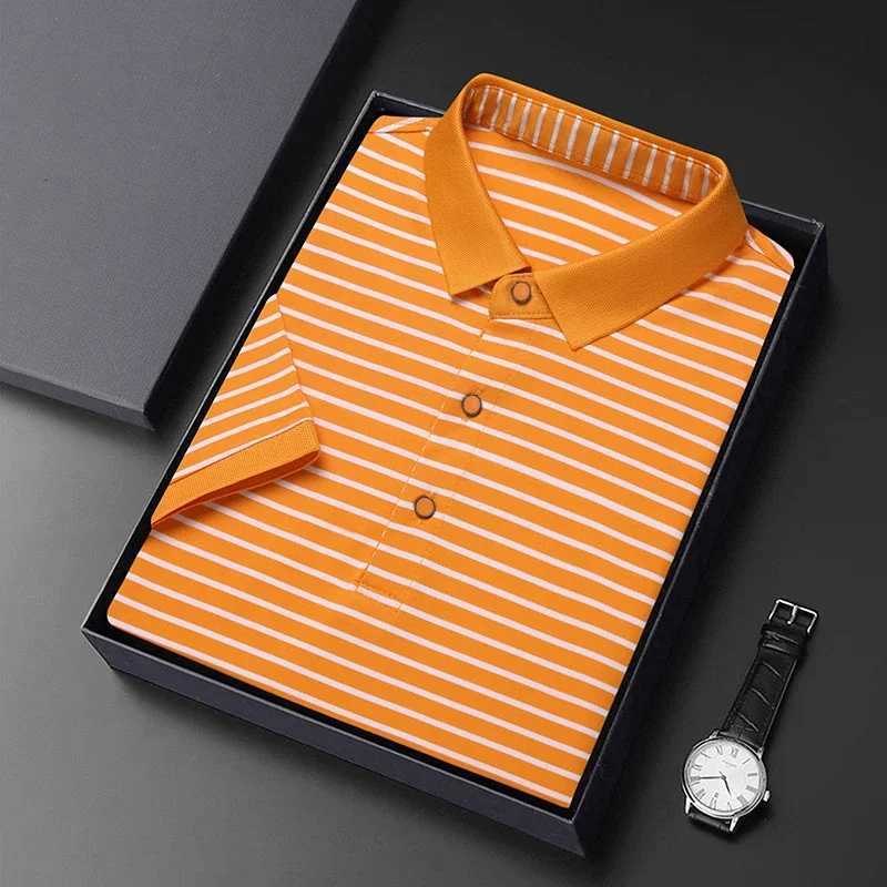 2024 Mens New Striped Cotton Business Casual Short Sleeved Polo Shirt Fashion Short Sleeved Comfortable and Breathable Top XJ250804