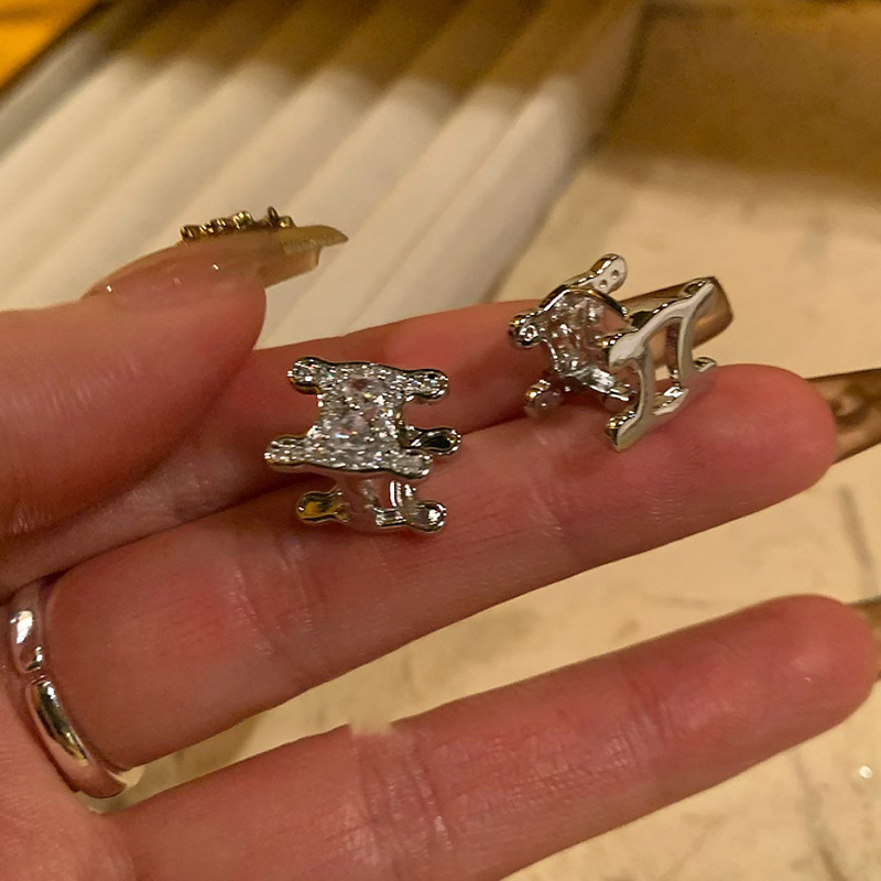 Silver Tone Stud Earrings Pave Crystal Accents Elegant Daily Jewelry And Gift For Her High Quality Stylish Design