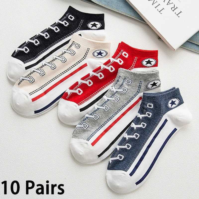 10 Pairs Mens Cotton Socks Casual Sports Boat Socks College Style Couple Canvas Short Socks X250725