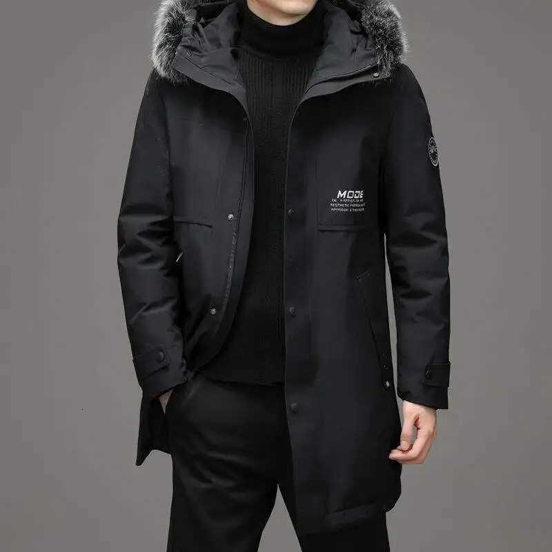 High Quality Down Jacket Fashion Mens Brand Clothing Fur Collar Hooded Waterproof Coat Embroidered Design Korean Mens Wear 4XL X250725