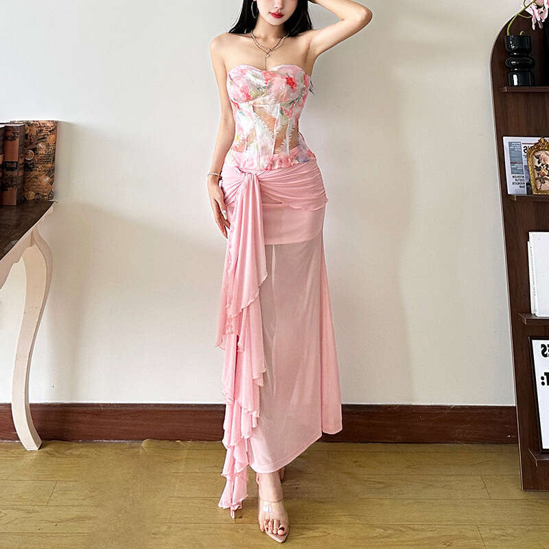 2025 Spring New Women's Solid Color Slim Fit Tube Top Vest Fashion High Waist Skirt Set cc7