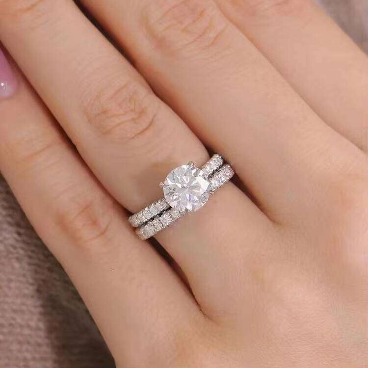 Customized 2CT Round Moissanite Dia Hidden Halo 14K White Gold Wedding Rings and Bands Jewelry Set