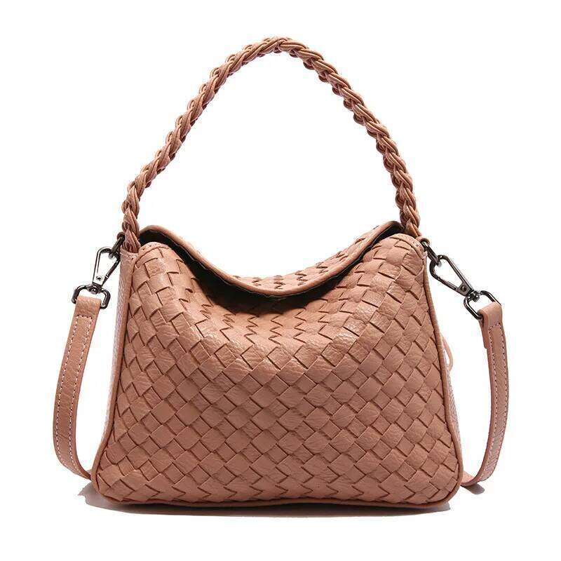 New Woven Single Shoulder Bag Women Large Capacity Casual Crossbody PU Material Handbag