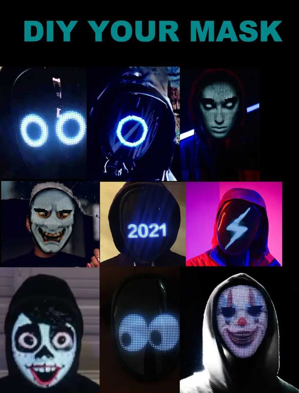 Face Transforming LED Mask with App Control - Programmable LED Halloween Mask Digital Luminous Mask for Adults Y250725