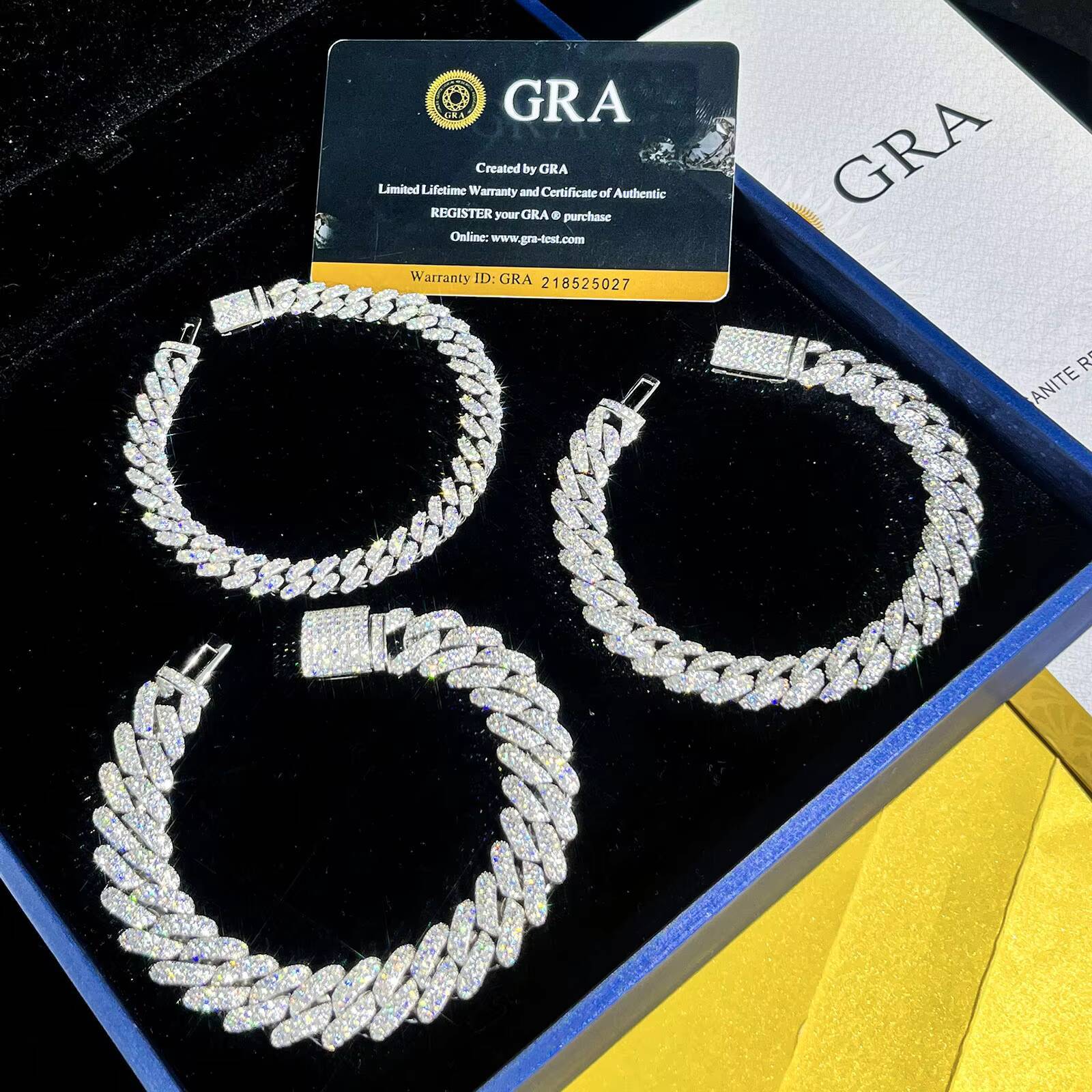 Mens 15mm 3-Row Moissanite IcedOut Cuban Chain 18K Gold Plated 925 Silver All Sizes Necklace