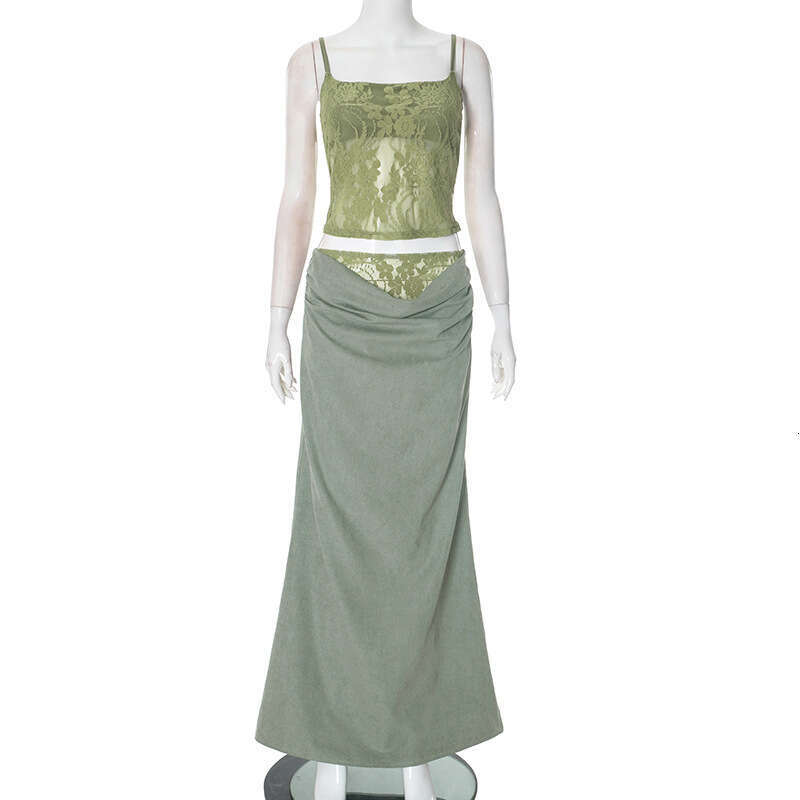 Fst388 Women's Autumn Winter Lace Backless Strapless Spliced Ruched Bodycon Dress Set B5
