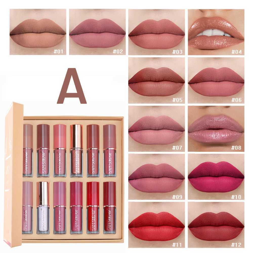 SAM SUGAR 12 Color Book Lip Gloss Set Matte Velvet Waterproof Non stick Cup Lipstick MakeupXJ250724