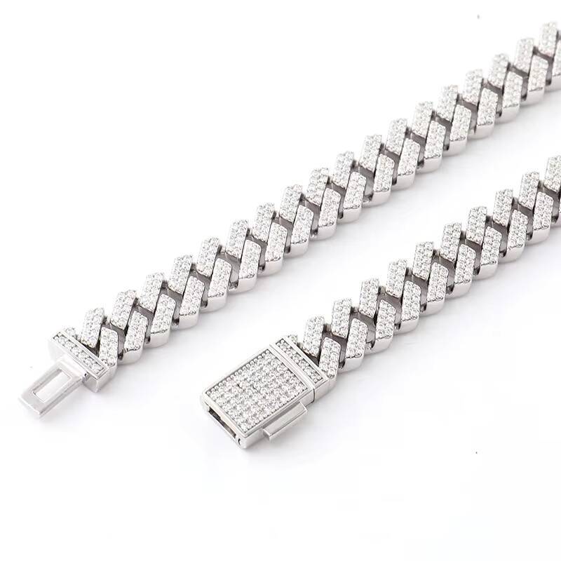 Miami Cuban Link Chain VVS D Color 10mm Silver Gold Plated Hip Hop Moissanite Cuban Chain for Men Women