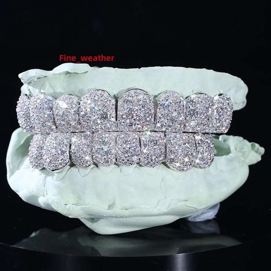 Custom VVS Moissanite 925 Sterling Silver Fine Jewelry Mosaic Set Diamond Grillz for Teeth 8 on 8