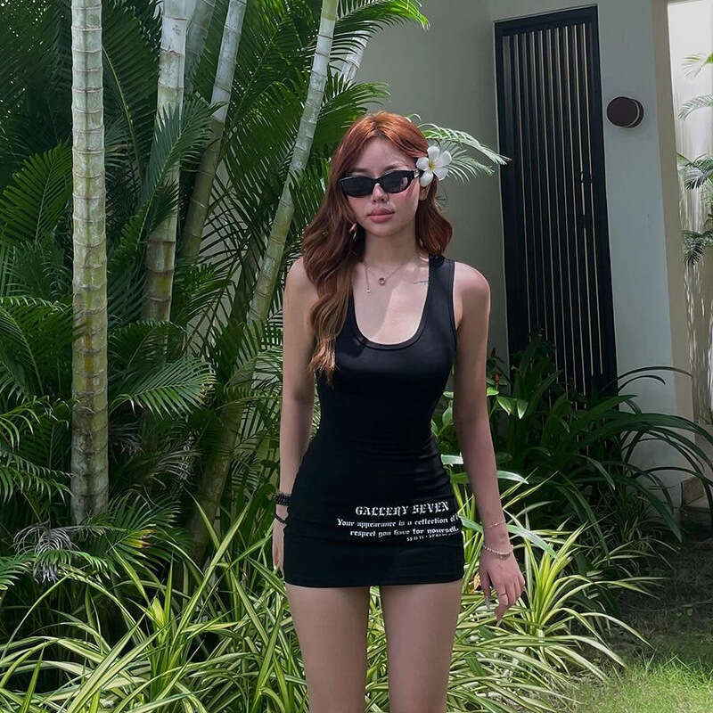 Women's 2024 Summer New Fashion Letter Print Sexy Slim Fit Bodycon Dress e74