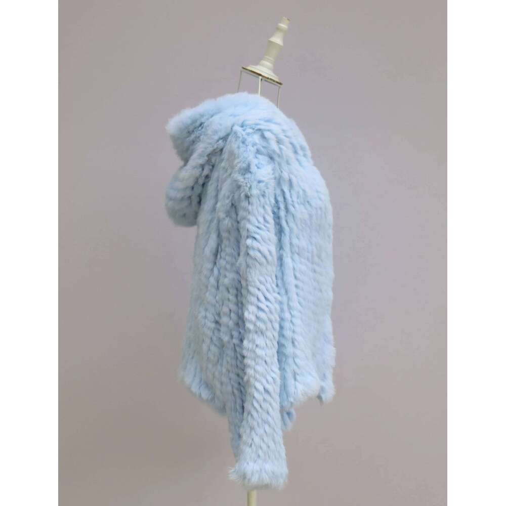 Real Rabbit Fur Coat For Women Encrypted Thickened Handmade Double-Sided Woven Hooded Korean Style New Autumn And Winter