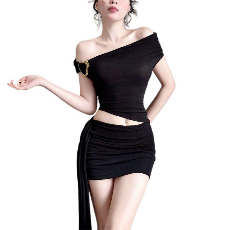 2025 Summer New Single Shoulder Sleeveless Slim Fit Elegant Versatile Top Bodycon Skirt Set for Women 72d
