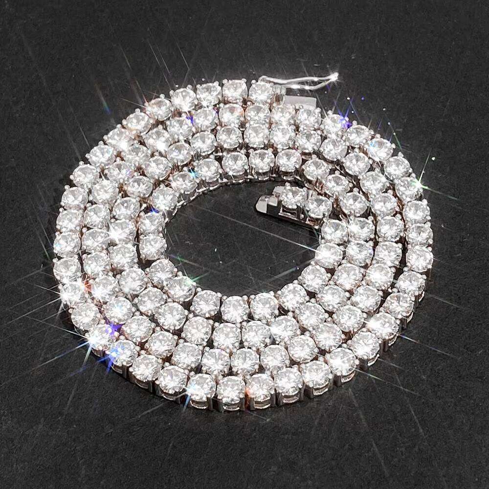 Hip-hop jewelry bracelets and necklacesReady To Ship Hip Hop Choker Iced Out Jewelry 5mm Vvs Dia Chain Moissanite Tennis Necklace