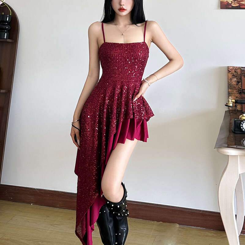 2024 Autumn New Women's Solid Color Slim Street Fashion High Waist Strap Backless Dress 852