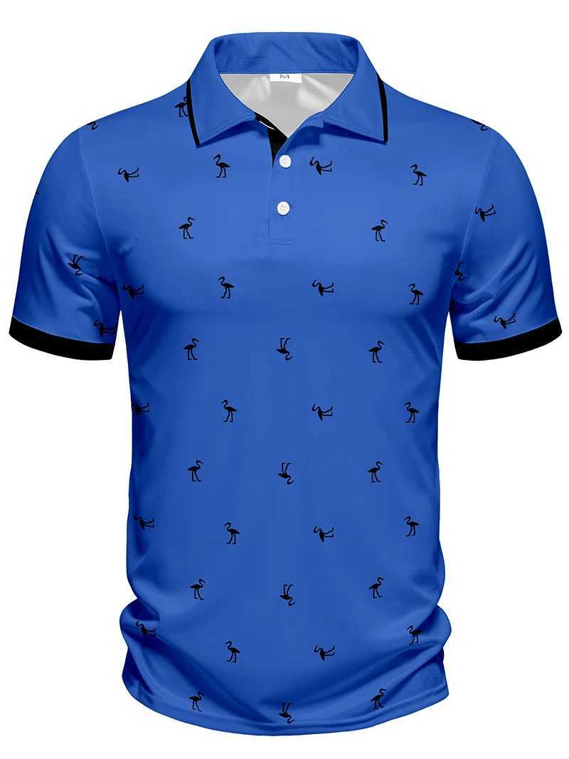 Mens Summer Sports Fashion Print Polo Collar Short Sleeve Design with Flamingo Pattern Suitable for Machine Wash Surprise Gift XJ250725