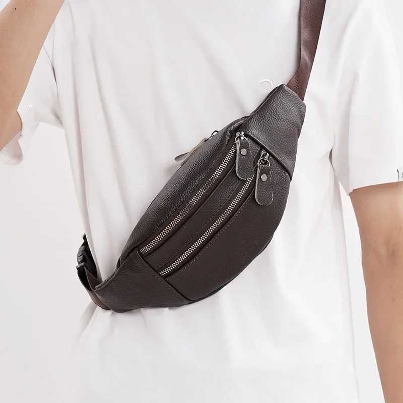 Genuine Leather Ch Bag Mens Large Capacity Cowhide Waist Bag Vintage Shoulder Crossbody Bag Sports Fi Phe Coin Purses Y250724
