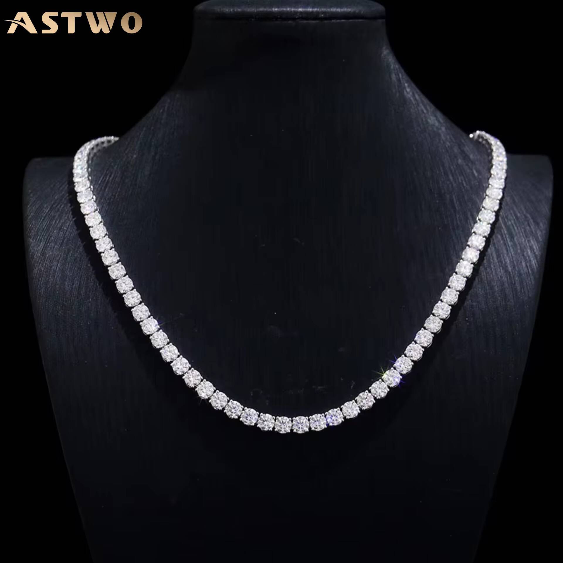 Custom Moissanite Tennis Necklace 925 Silver VVS 3mm Round Iced Out Men Hip Hop Jewelry Link Moissanite Chain