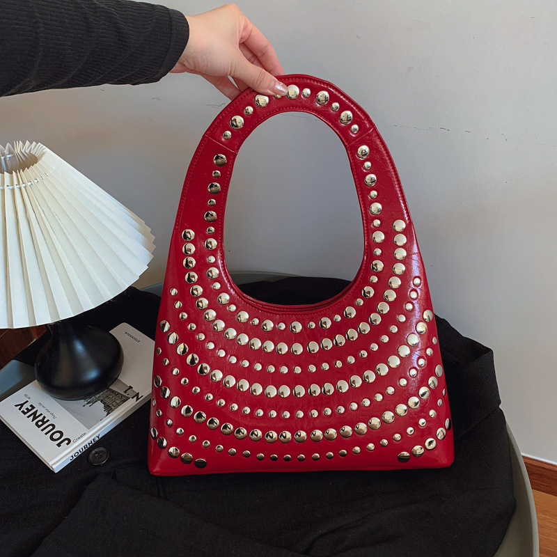 Luxury Brand Designer Bag Women's Bag European And American Punk Style Heavy Rivet Handbag Shoulder Bag 2025 New Large Capacity Women's Unde