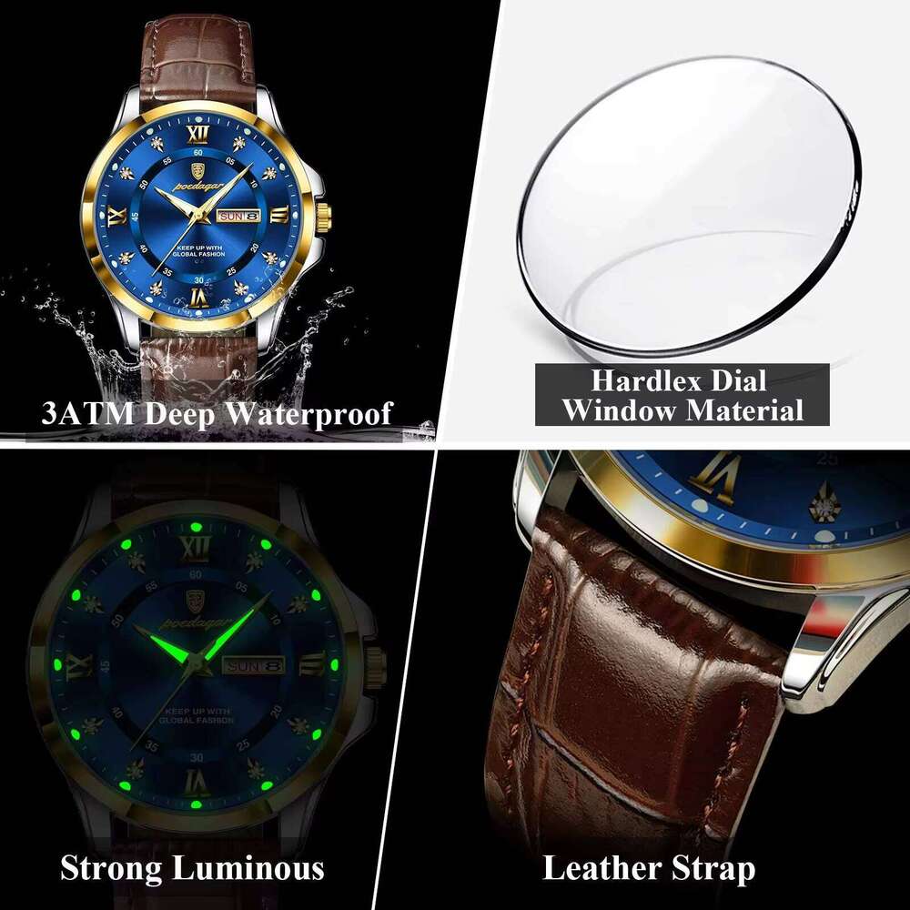 DHwatches POEDAGAR 855 Fashion Waterproof Wristwatch Luminous Hands Leather Strap Mens Style Quartz Watches for Men Montre Relojes
