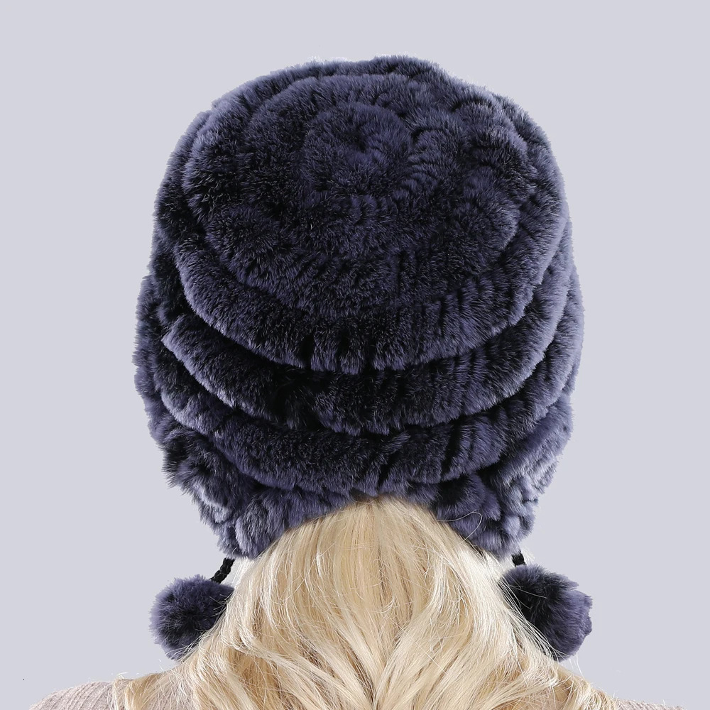Natural Soft Knitted Rex Rabbit Fur Hat Russia Women Winter 100% Genuine Rex Rabbit Fur Caps Lady Warm Rex Rabbit Fur Hats 250724