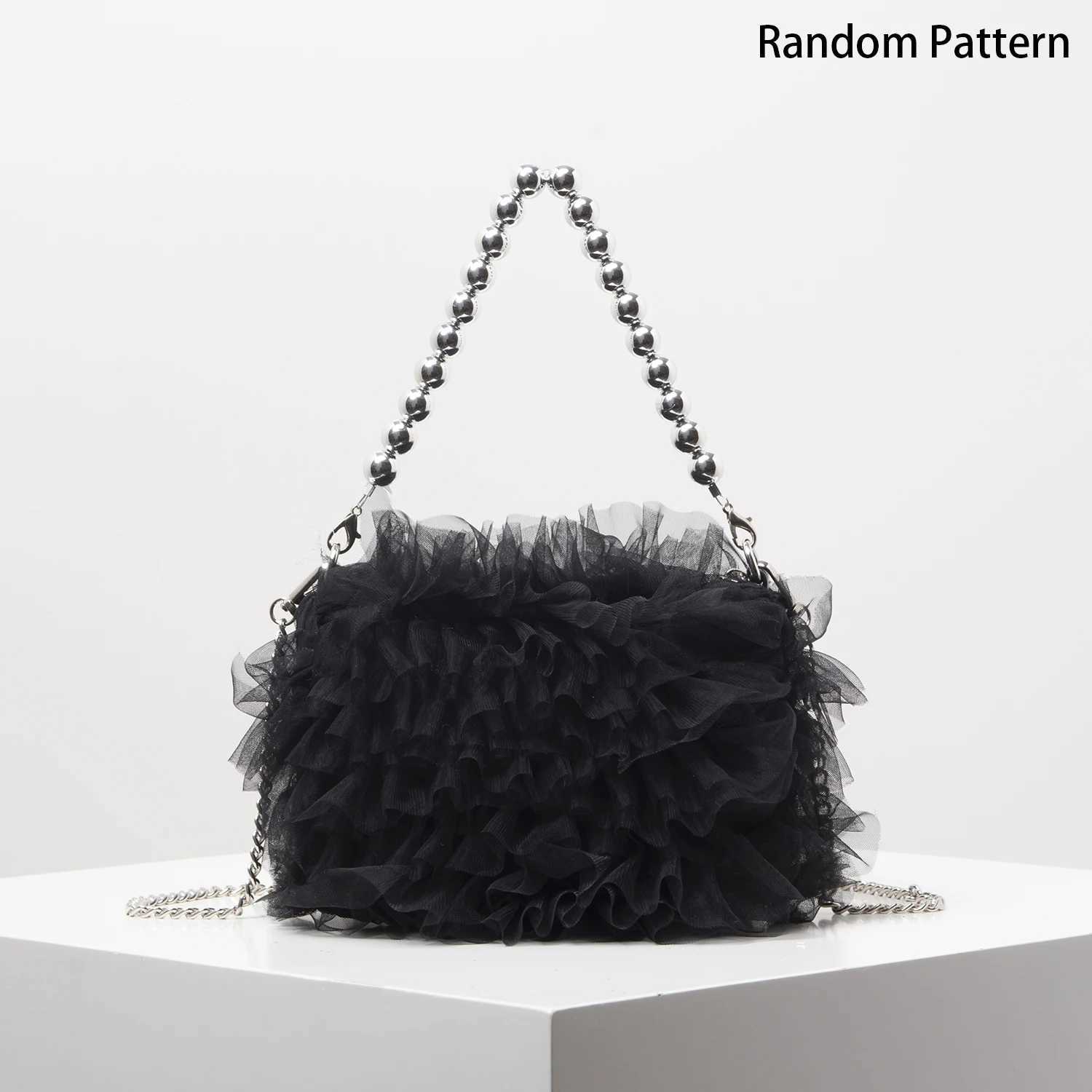 Netted Ruffled Tote Bags for Ladies Metal Chain Crossbody Bag Dresses for Women Elegant Bag for Women Wedding Items Y250725