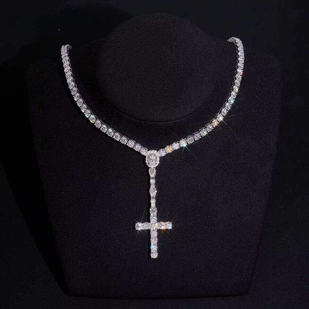 New Premium Jewelry Sterling Sier Fashion 5mm Ice Out Silicon Stone Chain Cross Tennis Necklace