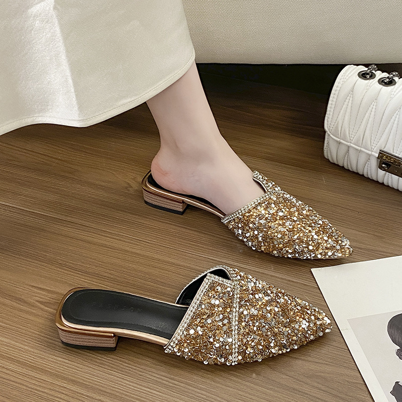 Ddmysports Trendy Women S Outdoor New Fashion Pointed Closed Toe Half Slippers Summer Versatile Chunky Heel Mules Outdoor Shoes