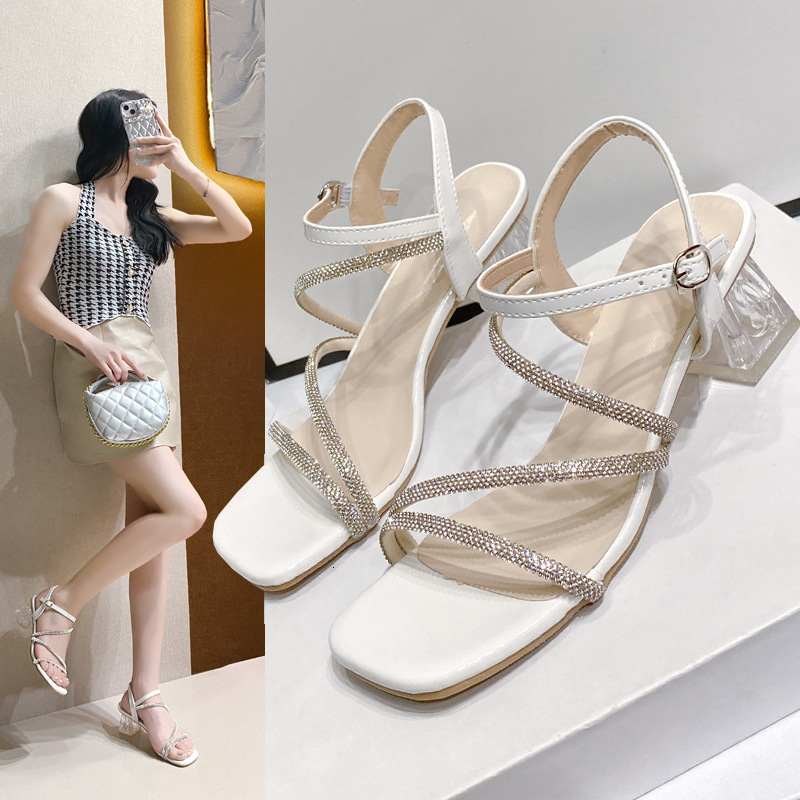 Ddmysports Fairy Style One Strap Sandals For Women Summer New Square Heel Bowknot Rhinestone Open Toe Dress Shoes High Heels Outdoor Shoes