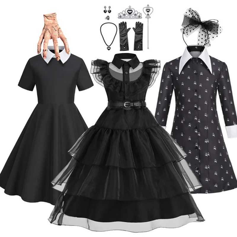 Children Addams Costume Baby Girls Family Cosplay Halloween Wed.Gothic Dress Kids Family Dancing Black Dress Pageant Fantasy Set Z250725