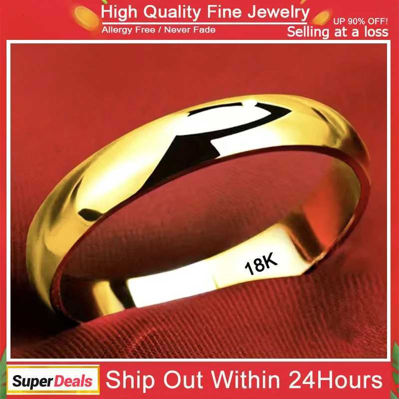 Fading free 18K gold glossy ring classic couple engagement and wedding ring neutral silver 925 jewelry fashion accessory W250417