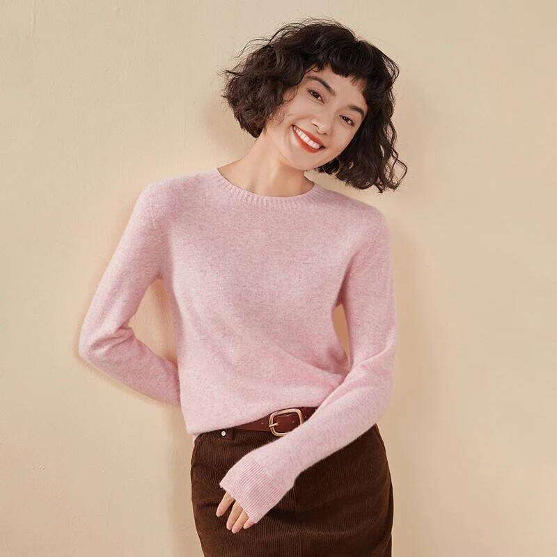 Women's Pullover Autumn/Winter 100% Pure Cashmere Casual Knitted Sweater Round Neck Loose Tops Basic Versatile Blouse MDNG