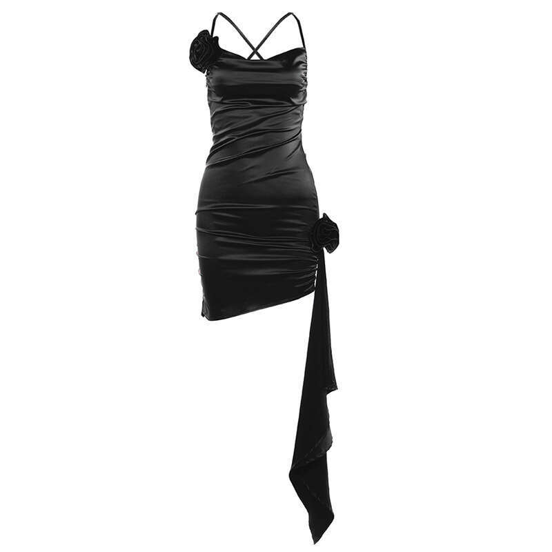 2023 Autumn Winter New Women's Solid Color Slim High Waist Fashion Strap Ruched Backless Dress 0a9