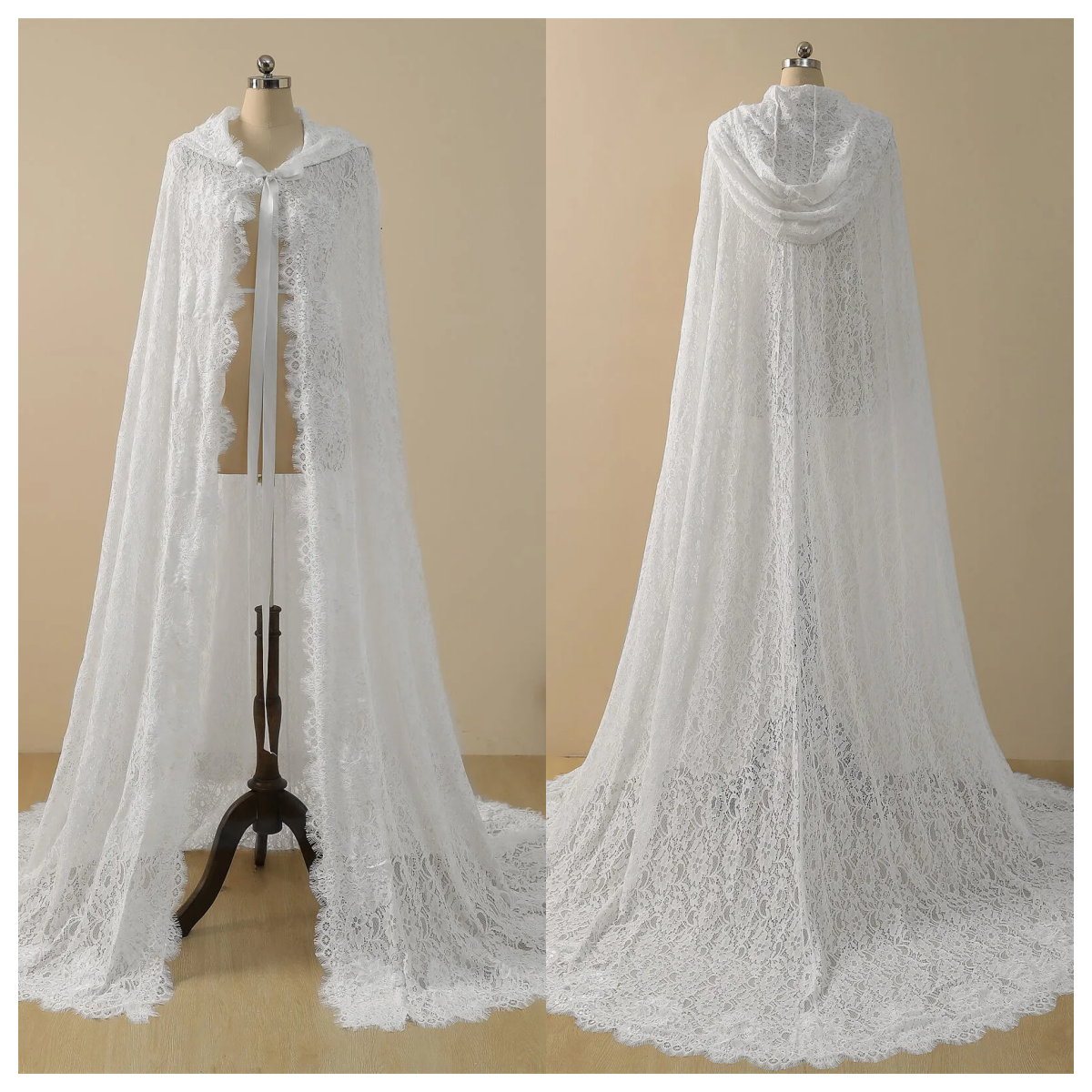 Vintage Wedding Veil One Layer Long Mermaid Bride Dresses Cap Sleeveless Lace Up With Hooded Wrap Customized
