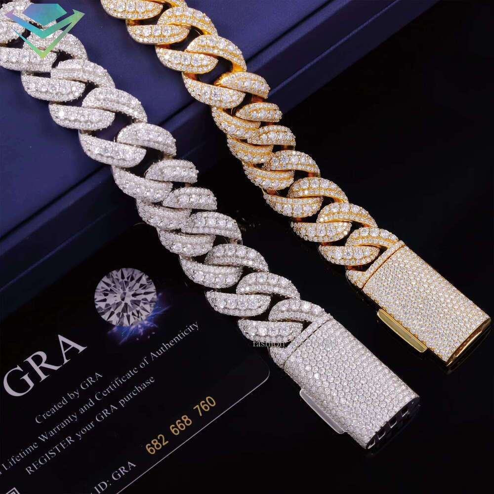 Fashion Style Link Necklace 18mm Sterling Sier VVS Moissanite Iced Out Dia Cuban Chain Hip Hop Jewelry