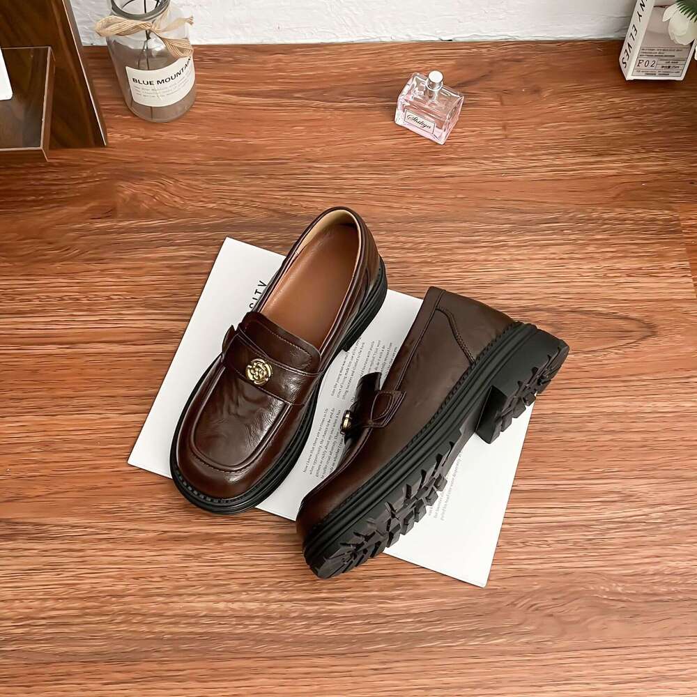 Designer Spring New Camellia Korean Style Small for Women Comfortable Soft Leather Thick Sole Women's Shoes