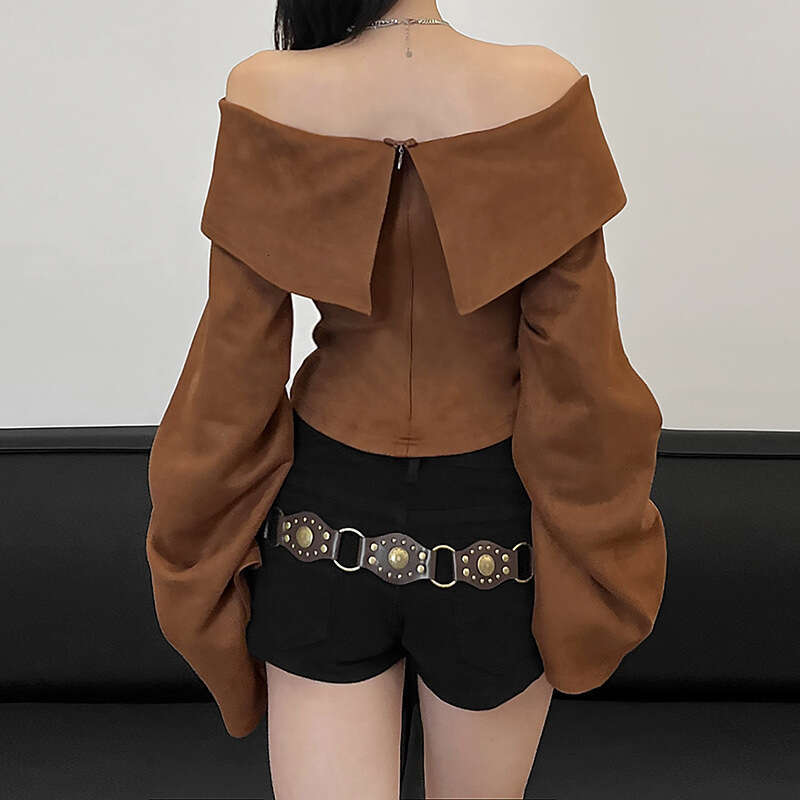 2024 Autumn Winter New Fashion Solid Color Sexy Off-Shoulder Long Sleeve Loose Top for Women f19