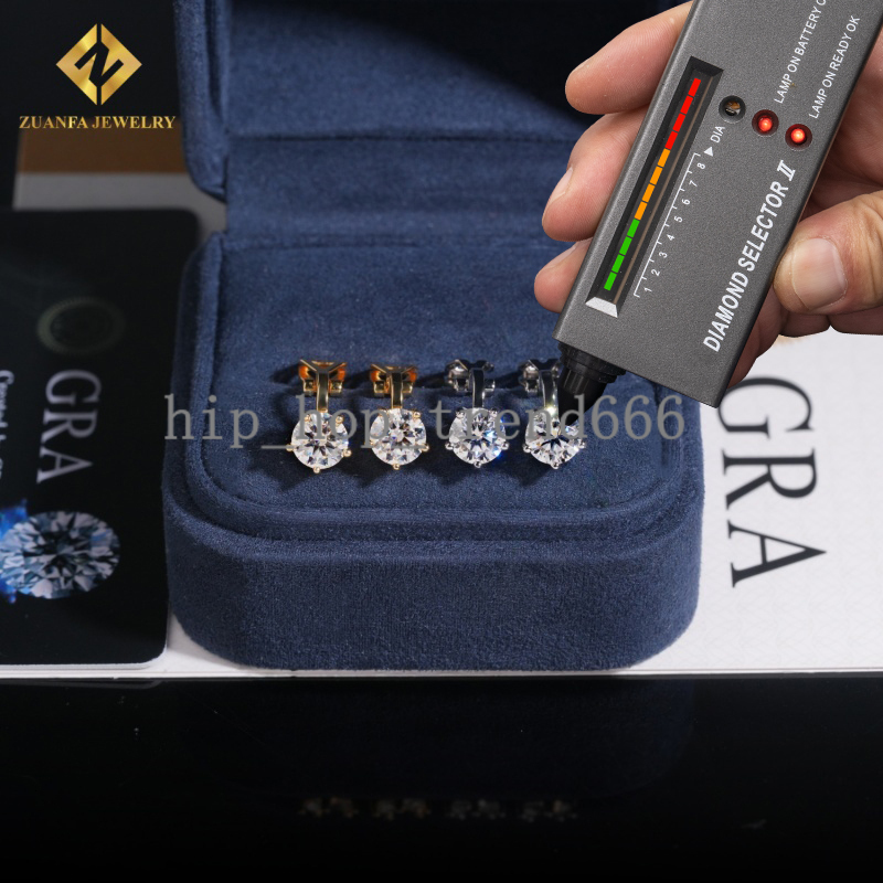 Fashion Jewelry 925 Sterling Silver Clip-on Mens Earring Gold Plated Iced Out VVS Diamond Moissanite Drop Earrings