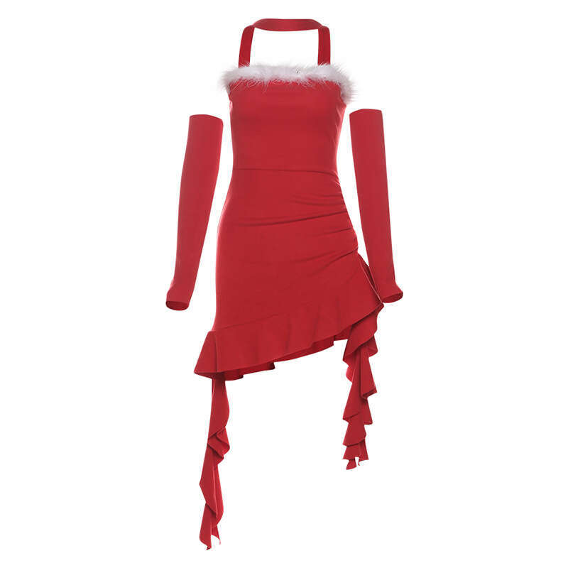 2024 Autumn New Women's Solid Color Slim Fashion Off-Shoulder Halter Backless Dress 9f7