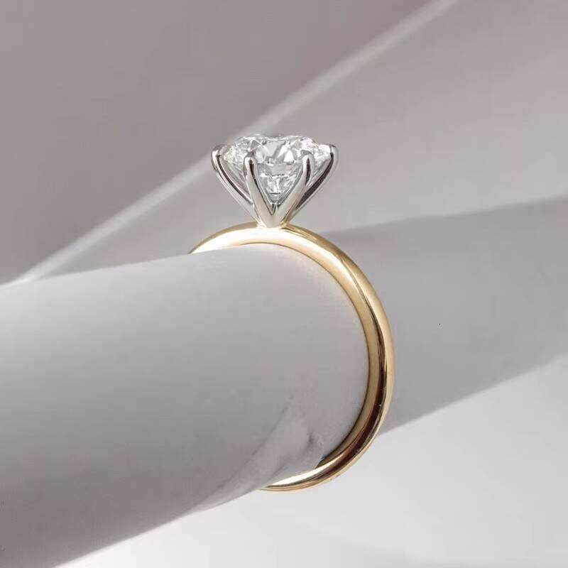 Custom Made Gold Classic Look of 2CT Round GRA Moissanite 6 Prongs 2 Tones Solitaire Ring