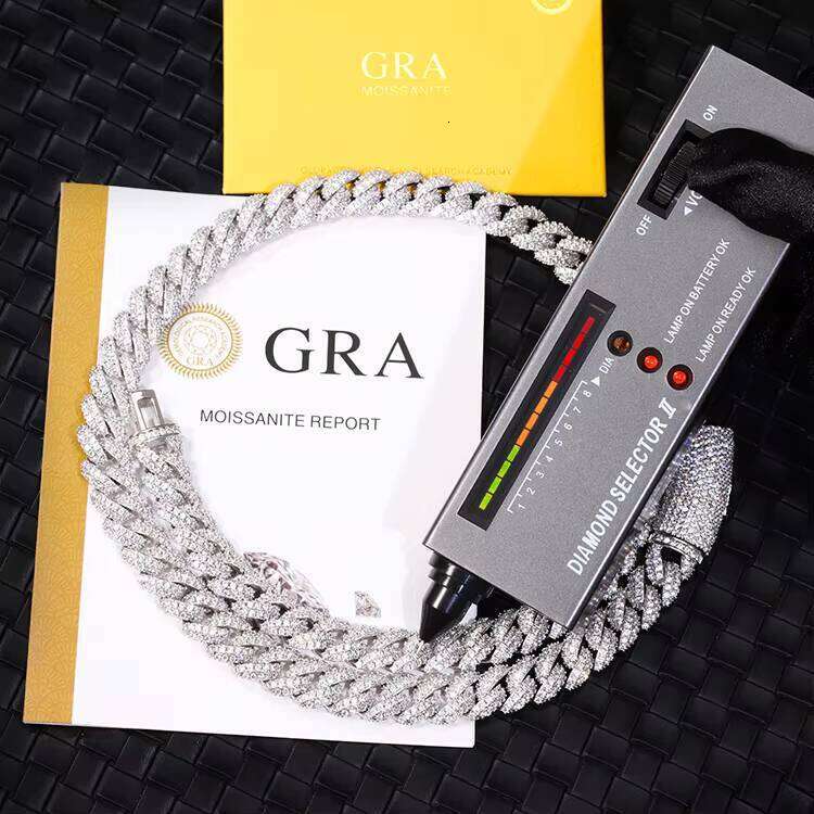 13mm Wide White/Yellow/Rose S Sier Gold Plated VVS Moissanite Dia Cuban Link Chain for Mens Hip Hop