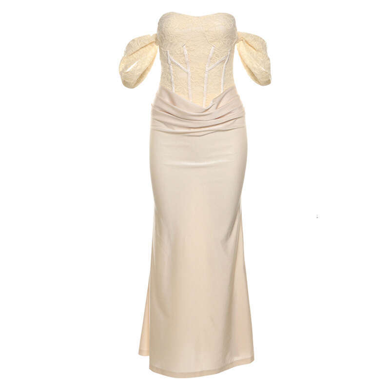 2024 Women's Autumn Winter New Fashion Solid Color Off-Shoulder Short Sleeve Mid-Length Dress 27c